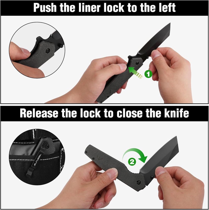 FLISSA Pocket Knife, 3.5" Folding Stonewash Blade Tactical Knife, Micarta Handle, for Outdoor, Survival, Hunting and Camping, Great Gifts for Dad - Image 4